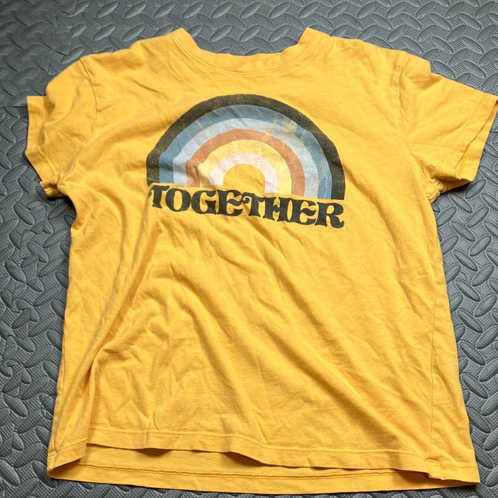 Fifth Sun Women's Yellow‎ Tee with Retro Rainbow Design "Together" Size XS